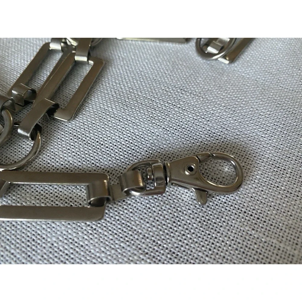 VTG Silver Tone Geometric Link Chain Belt Lobster Clasp Y2K Statement ~40